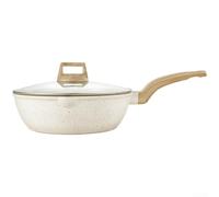 LatoYard Wok électrique à gaz à induction 28 cm | Dimensions : 30 cm x 28 cm, comprend un couvercle en verre trempé, finition blanche, esthétique de cuisine moderne