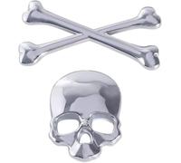 LATRAT Emblème 3D Crâne Os Croix Pirate Voiture Emblème Logo Chrome Moto CrossBones Crâne Demon Métal Logo Emblème pour Voiture Camion Argent (Chromé)