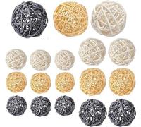 LATRAT Lot de 18 boules décoratives en rotin - Pour mariage, table, fête, aromathérapie, parfum lapin, oiseau, perroquet, jouet à mâcher, bois + blanc + gris clair