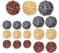 LATRAT Lot de 18 boules décoratives en rotin - Pour mariage, table, fête, aromathérapie - Parfum lapin, oiseau, perroquet, jouet à mâcher, bois, gris clair, curry