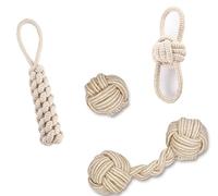 LATRAT Lot de 4 cordes pour chien avec nœud - En coton naturel - Pour petits et grands chiens - Jouet à mâcher