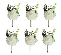 LATRAT Lot de 6 broches en forme de fleur de mariée - Pour mariage, marié, demoiselle d'honneur, témoin, invités, blanc