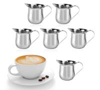 LATRAT Lot de 6 pots à lait en acier inoxydable de 90 ml - Petits pichets pour crème à café, crème - En acier inoxydable - Avec poignée pour café au lait, crème, sauce, salade et épices