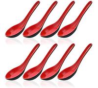 LATRAT Lot de 8 cuillères à soupe chinoises Won Ton en plastique, style asiatique, rouge et noir
