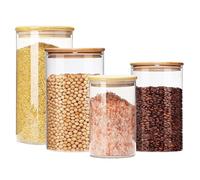 LATRAT Lot de bocaux de conservation hermétiques avec couvercle, pour céréales, spaghetti, haricots, farine, transparents, 1000 ml, 750 ml, 500 ml, 250 ml