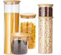 LATRAT Lot de bocaux de conservation hermétiques avec couvercle, pour céréales, spaghetti, haricots, farine, transparents, 2100 ml, 750 ml, 600 ml, 300 ml, 250 ml