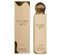 Lattafa Eclaire All Over Spray 150ml - Brume Parfumée Gourmande pour Femme, Senteur Longue Durée Caramel, Vanille, Lait Sucré & Miel - Parfum de Dubaï pour Corps et Cheveux, Idée Cadeau Femme