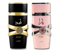 Lattafa For Unisexe 2 pi ces Eau de Parfum Gift Set (Asad for Men + Yara pour les femmes) 3,4 once / 100 ml chacun