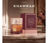 Lattafa Khamrah Dukhan Parfum 100ML Fragrance Unisexe Fumée Sucrée Épicée Vanille Longue Tenue Eau De Parfum Verre