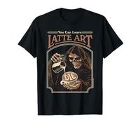 Latte Art Coffee Grim Reaper Retro Vintage Funny Adult Humor T-Shirt