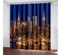 Latwerio 3D Rideau Occultant New York Rideaux Adultes Enfants, New York Rideau Isolant Thermique Draperies à Oeillets, Chambre Coucher et Salon Décoration Rideaux 2 x 140 x 175 cm LxH q6197