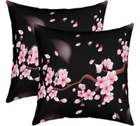 Latwerio Housse de Coussin 45x45 cm Fleurs de Cerisier Lot de 2 Housse Coussin Japon 3D Impression Taie d'oreiller Décoratif pour Chambre, Canapé, Chaise, Lit, Taie Oreiller Doux Lavable C95
