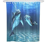 Latwerio Rideau Douche Dauphin 240x200 cm Rideau de Douche Anti Moisissure Animaux Marins Rideaux Baignoire Lavable en Machine Shower Curtain pour Salle de Bain avec 12 Crochets U1246
