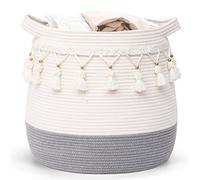 Lauatiiu Grand panier en corde de coton, panier de rangement tissé pour jouets, linge et couvertures, panier cadeau rond avec poignées pour chambre d'enfant D45xH43CM (gris clair)