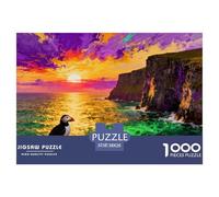 L'aube sur Les falaises des Puffins des îles Féroé Puzzle en Bois Imperméable Puzzles De 1000 Pièces pour Adultes Défi Et Casse-tête De Décoration pour La Maison