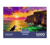 L'aube sur Les falaises des Puffins des îles Féroé Puzzle en Bois Imperméable Puzzles De 1000 Pièces pour Adultes Amusant De Décoration pour La Maison