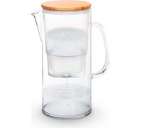 Lauben Cruche en verre avec filtre à eau 32GW, 3.2L, cruche en verre avec filtre, couvercle en bambou, filtration en 4 étapes, fond antidérapant