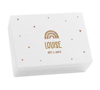 LAUBLUST Boîte à souvenir bébé - Arc-en-сiel avec des cœurs - Cadeau naissance personnalisable | Taille L, env. 40x30x14cm, Blanc - Boîte décorative en bois avec couvercle, FSC®