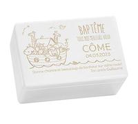 LAUBLUST Boîte à souvenir bébé - L'Arche de Noé - Cadeau naissance personnalisable | Taille M, env. 30x20x14cm, Blanc - Boîte décorative en bois avec couvercle, FSC®
