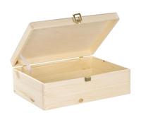LAUBLUST Boîte en bois avec couvercle et fermeture en métal - env. 40 x 30 x 14 cm | Naturel - Coffret de rangement polyvalente | Boîte à souvenirs - Boîte de bricolage et de cadeaux, FSC®
