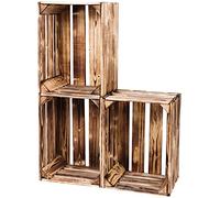 LAUBLUST Caisses en Bois Vintage flammé, Lot de 3 | Caisses à vin, caisses à Fruits et légumes | L - env. 40 x 30 x 25 cm | Caisses de décoration & pour la Fabrication de Meubles