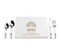 LAUBLUST Couvert Enfant personnalisé - Cadeau personnalisé - Arc-en-Ciel avec des cœurs - Blanc - 4 pièces - Couverts Enfant en INOX