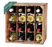 LAUBLUST Grand casier à vin Vintage - env. 40x40x29cm, Bois flammé - Casier à Bouteilles 16 Compartiments | Stockage et décoration du vin