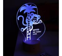 LAUBLUST Lampe chambre enfant LED - Veilleuse bébé en verre acrylique et socle en bois - Cadeau bébé personnalisé de naissance & baptême - Motif Singe