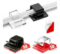 LauCentral Lot de 100 Clips de câble Auto-adhésifs (Transparents et Noirs), Crochets de Rangement de Cordons Solides pour la Gestion des câbles, Parfaits pour TV, PC, Bureau, Bureau et Voiture
