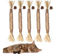 LauCentral Lot de 5 Bâtonnets à Mâcher pour Chats en Bois Naturel - Jouets avec Herbe à Chat, Jeu Interactif Intérieur & Nettoyage Dentaire