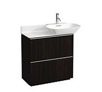 Coulisses Base pour meuble sous-lavabo Ino pour lavabos 81330 1/2, 2 tiroirs, poignée en aluminium anodisé, sur pied, Coloris: Orme foncé
