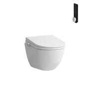 LAUFEN Cleanet Pro WC suspendu, WC douche à poser avec télécommande, sans bord de chasse, à fond creux 4/2 l., 370x530mm, H600890000S002