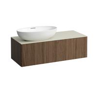 LAUFEN Il Bagno Alessi Élément à tiroirs, 1 trou pour robinet, plaque de pierre Calce Avorio, découpe à gauche, 120x50x37cm, pour vasque de toilette H81897 7, H4313100976301, Couleur: Noce Canaletto