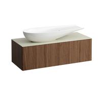LAUFEN Il Bagno Alessi Élément à tiroirs, 1 trou pour robinet, plaque de pierre Calce Avorio, découpe à gauche, 120x50x37cm, pour vasque de toilette H81897 4, H4313240976301, Couleur: Noce Canaletto