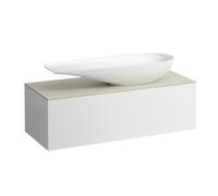 LAUFEN Il Bagno Alessi Élément à tiroirs, 1 trou pour robinet, plaque de pierre Calce Avorio, découpe à droite, 120x50x37cm, pour vasque de toilette H81897 4, H4313250972601, Couleur: Blanc mat