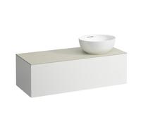 LAUFEN Il Bagno Alessi Élément à tiroirs, 1 trou pour robinet, plaque de pierre Calce Avorio, découpe à droite, 120x50x37cm, pour vasque de toilette H81897 5, H4313170972601, Couleur: Blanc mat
