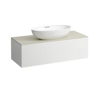 LAUFEN Il Bagno Alessi Élément à tiroirs, 1 trou pour robinet, plaque de pierre Calce Avorio, découpe au centre, 120x50x37cm, 1 tiroir, H4313150972601, Couleur: Blanc mat