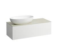LAUFEN Il Bagno Alessi Élément à tiroirs, 1 trou pour robinet, plaque de pierre Calce Avorio, découpe à gauche, 120x50x37cm, pour vasque de toilette H81897 7, H4313100979991, Couleur: multicolore