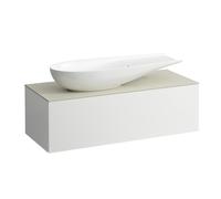 LAUFEN Il Bagno Alessi Élément à tiroirs, 1 trou pour robinet, plaque de pierre Calce Avorio, découpe à gauche, 120x50x37cm, pour vasque de toilette H81897 4, H4313240979901, Couleur: Specialcolor