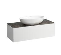 LAUFEN Il Bagno Alessi Élément à tiroirs, 1 trou pour robinet, plaque de pierre Marrone Naturale, découpe au centre, 120x50x37cm, 1 tiroir, H4323150972601, Couleur: Blanc mat