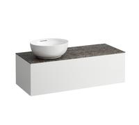 LAUFEN Il Bagno Alessi Élément à tiroirs, 1 trou pour robinet, plaque de pierre Marrone Naturale, découpe à gauche, 120x50x37cm, pour vasque de toilette H81897 5, H4323160972601, Couleur: Blanc mat