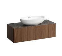 LAUFEN Il Bagno Alessi Élément à tiroirs, 1 trou pour robinet, plaque de pierre Marrone Naturale, découpe au centre, 120x50x37cm, 1 tiroir, H4323150976301, Couleur: Noce Canaletto