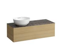 LAUFEN Il Bagno Alessi Élément à tiroirs, 1 trou pour robinet, plaque de pierre Marrone Naturale, découpe à gauche, 120x50x37cm, pour vasque de toilette H81897 5, H4323160972501, Couleur: Chêne clair