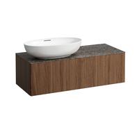 LAUFEN Il Bagno Alessi Élément à tiroirs, 1 trou pour robinet, plaque de pierre Marrone Naturale, découpe à gauche, 120x50x37cm, pour vasque de toilette H81897 7, H4323100976301, Couleur: Noce Canalet