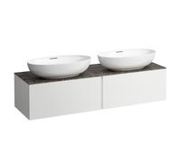 LAUFEN Il Bagno Alessi Élément à tiroirs, 1 trou pour robinet, plateau en pierre Marrone Naturale, découpe à droite/à gauche, 160x50x37cm, 2 tiroirs, H4323570972601, Couleur: Blanc mat