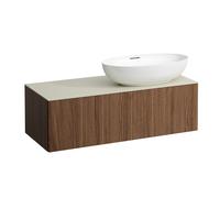 LAUFEN Il Bagno Alessi Élément à tiroirs, plateau en pierre Calce Avorio, découpe à droite, 120x50x37cm, pour vasque de toilette H81897 5, H4313130976301, Couleur: Noce Canaletto