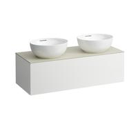 LAUFEN Il Bagno Alessi Élément à tiroirs, plateau en pierre Calce Avorio, découpe à droite/à gauche, 120x50x37cm, 1 tiroir, H4313140972601, Couleur: Blanc mat