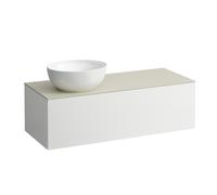 LAUFEN Il Bagno Alessi Élément à tiroirs, plateau en pierre Calce Avorio, découpe à gauche, 120x50x37cm, pour vasque de toilette H81897 5, H4313120979991, Couleur: multicolore