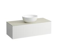 LAUFEN Il Bagno Alessi Élément à tiroirs, plateau en pierre Calce Avorio, découpe au centre, 120x50x37cm, 1 tiroir, H4313110979991, Couleur: multicolore