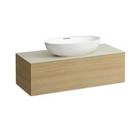 LAUFEN Il Bagno Alessi Élément à tiroirs, plateau en pierre Calce Avorio, découpe au centre, 120x50x37cm, 1 tiroir, H4313110972501, Couleur: Chêne clair
